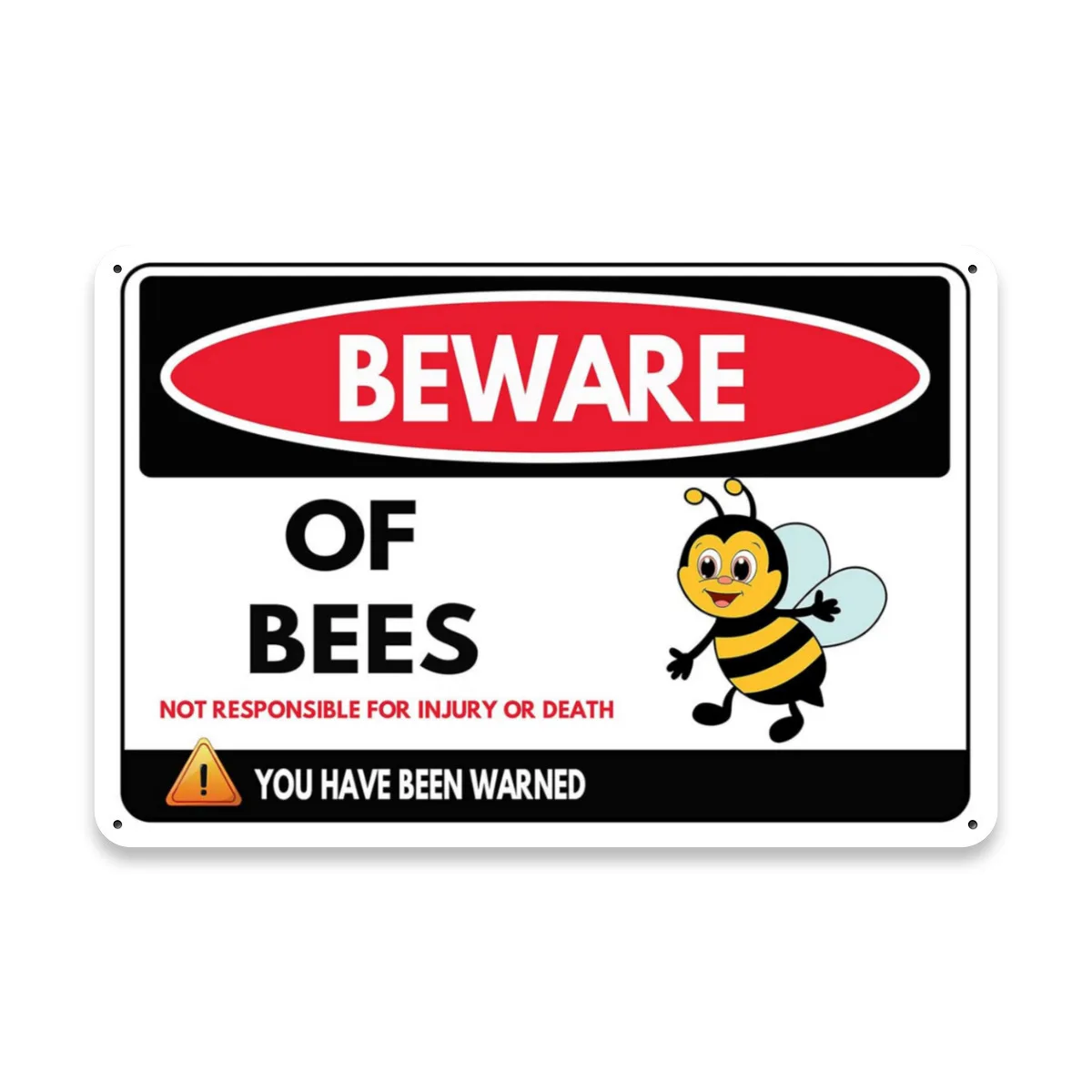 Bee Warning Sign Decor - Enthusiast Hobby Beehive Wall Art, Caution Honey Bees Metal Plaque, Fun Novelty Garden Warning Display