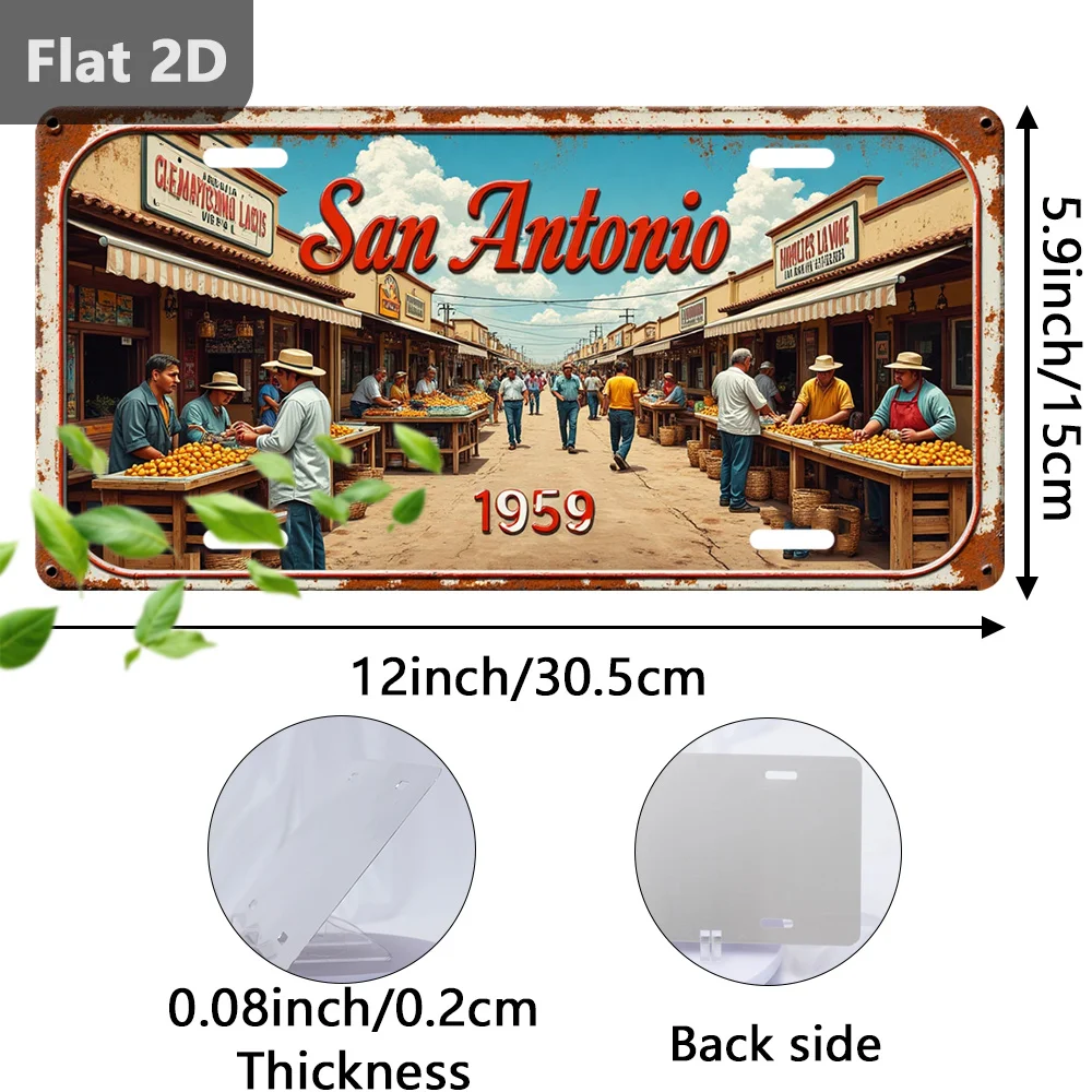 Metal Tin Sign San Antonio Market 1959 Retro Outdoor Wall Decor 12x5.9in