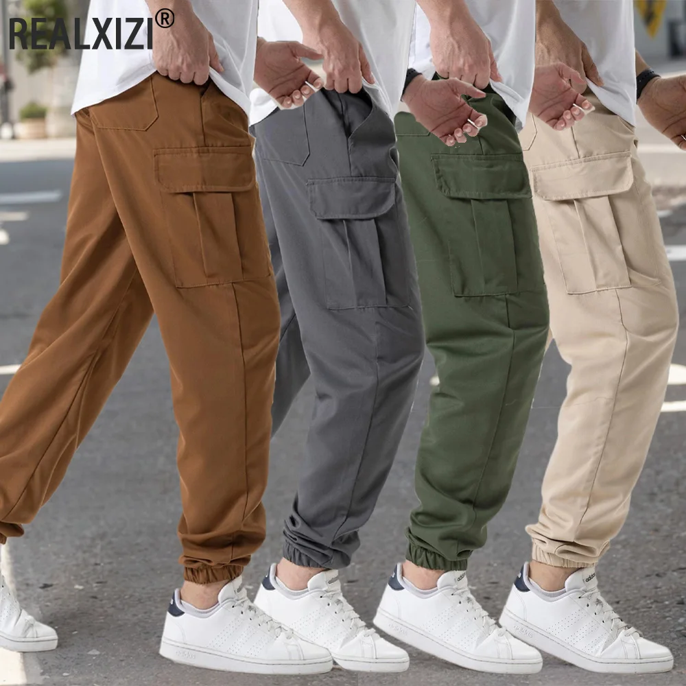 

Men's Cargo Pants Autumn Loose Casual Outdoor Drawstring Multi-Pocket Joggers Sweatpants Fashions Trousers Men's Work Pants
