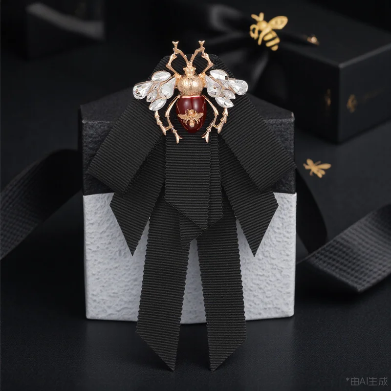 1 Uds. Pajarita de abeja Retro negra, broche para corbata de cuello preatado, Pin para mujeres y niñas, decoración informal para boda y graduación, accesorio de ropa