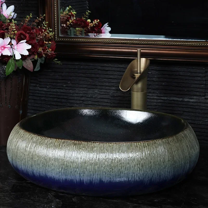 

Art Table Basin Oval Ceramic Washbasin Bathroom Antique Basin Chinese Style Wash Basin