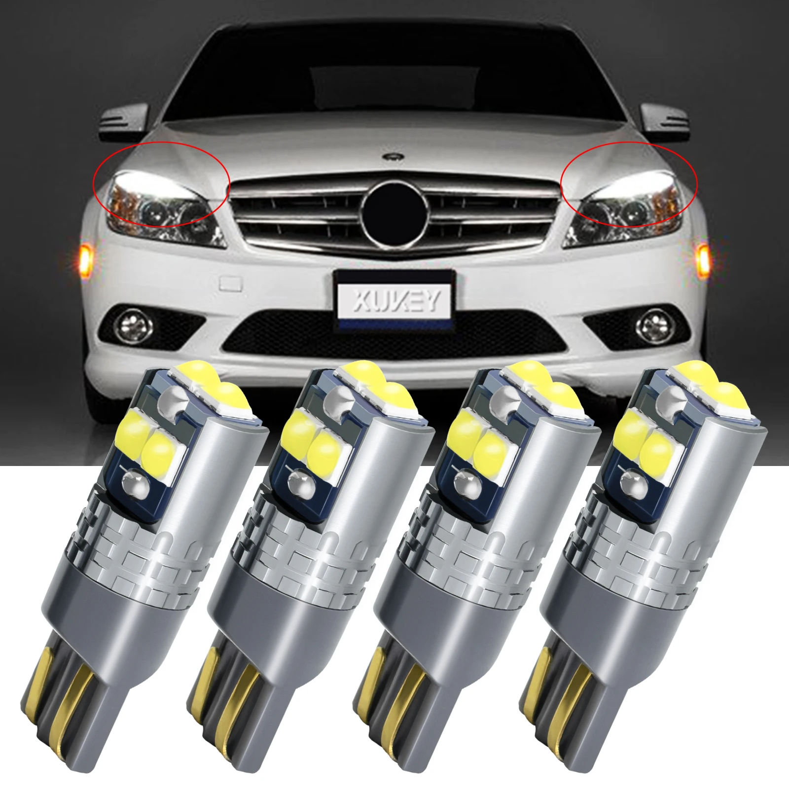 4x Witte Premium LED Foutloos Wenkbrauw Ooglid Gloeilampen Parkeerlicht 6000K HID Voor Mercedes Benz C300 C350 C63 W204 2008-2014