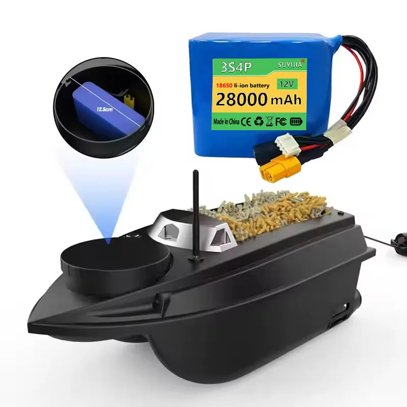 12V 28000mAh 18650 3S4P Lithium Ion Battery with BMS High Power Remote Control Fishing Bait Boat Battery V030 GPS Bait Boat