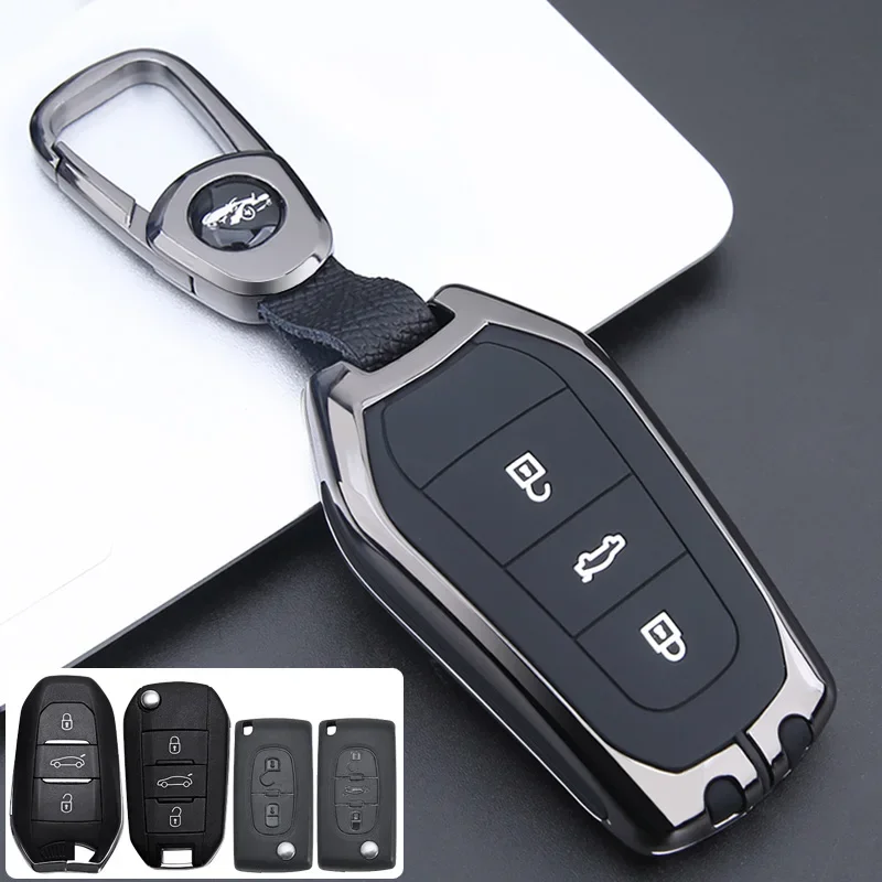 Zinc Alloy+Silicone Full Cover Car Key Case for Peugeot 107 207 307 308 407 408 508 2008 3008 4008 5008 Citroen C4 C4L C6 C3-XR