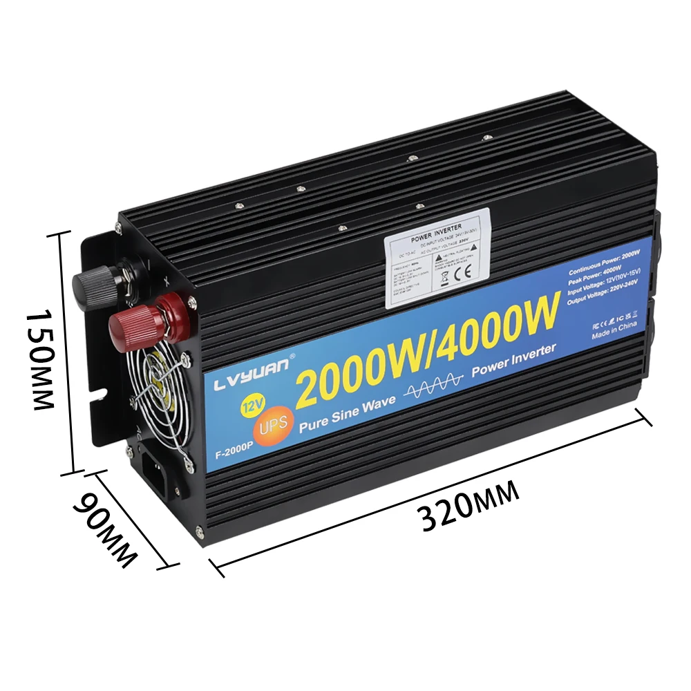 Imagem -04 - Fonte de Alimentação Ininterrupta de 2000w 4000w Carregador Inversor de Energia de Onda Senoidal Pura e Ups dc 12v 24v para ac 220v 230v Soquete Universal