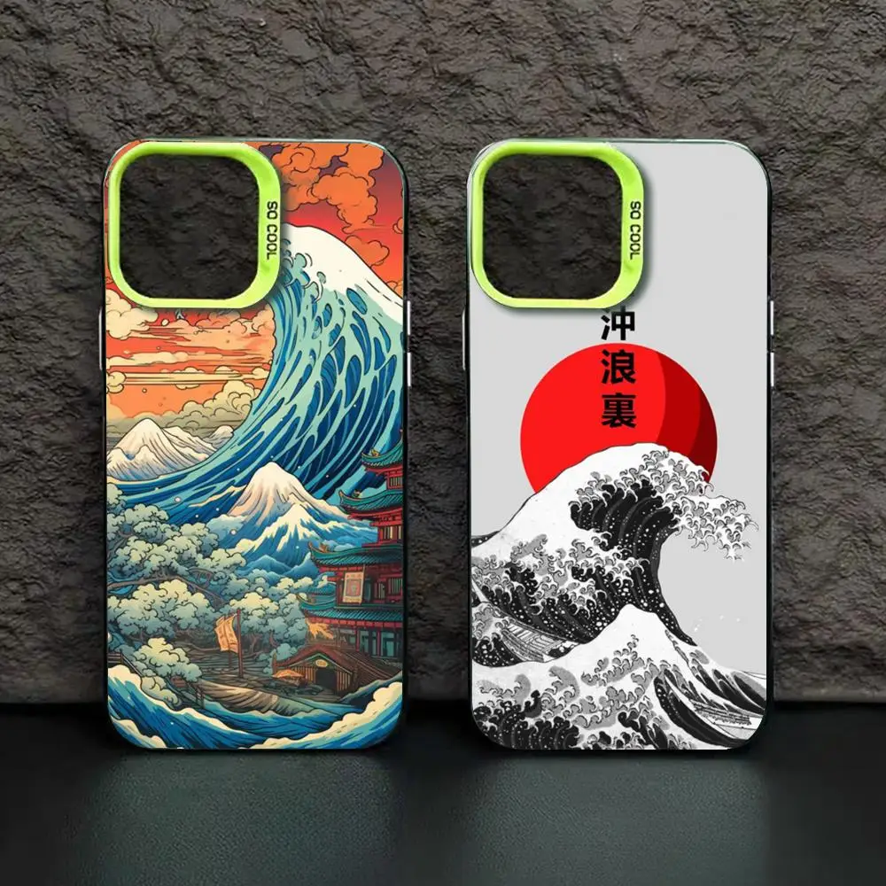 Japan The Great Wave Of Kanagawa Phone Case green IMD Colorful Silver Suitable soft case for iPhone 16 15 14 13 12 11 XS Pro Max