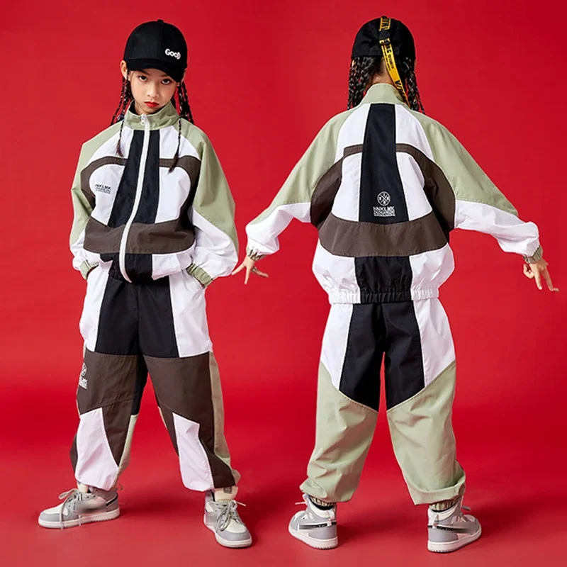 Autumn Street Dance Wear Girls Loose Coat Pants Boys Hiphop Suit Ballroom Dance Rave Clothes Kids Hip Hop Dance Costume