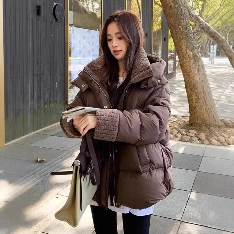 

Short Styles Loose Winter Jackets Woman Hooded Zipp Long Sleeves Cotton Coat 2025 New Stand Collar Thicken Warm Women's Clothing