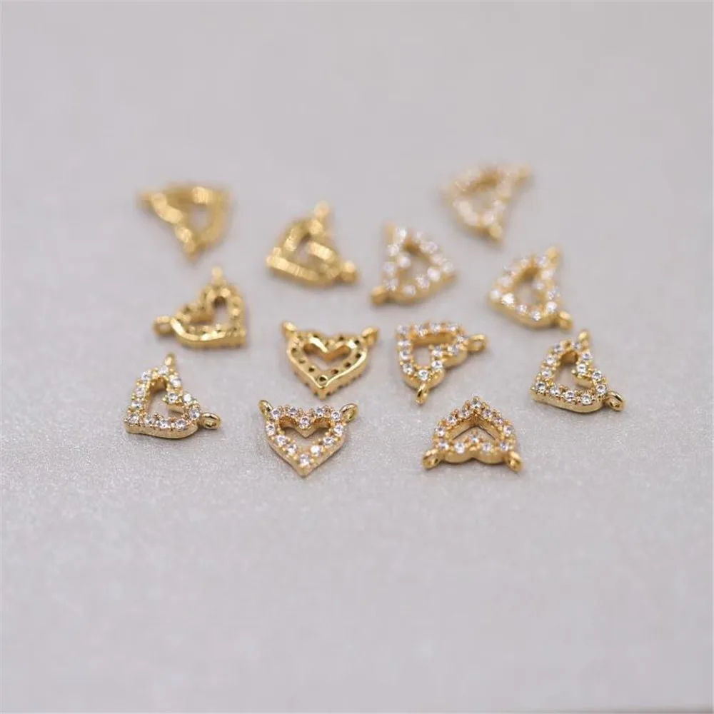 

Gold-plated Zircon Micro-inlaid Heart-shaped Double Pendant Copper-plated 14k Gold DIY Necklace Bracelet Handmade Charm Pendant