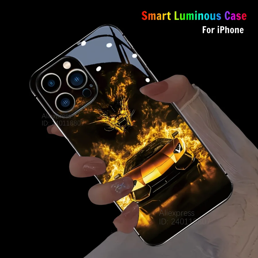 Cool LED Case For iPhone 16e 2025 For iPhone 16 Pro Max 16 Plus Luminous Protective Cover Race Car LED Phone Capa Coque Funda
