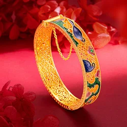 9999 real gold 24K yellow gold Women's Palace Retro Filigold Enamel Magpie Bracelet