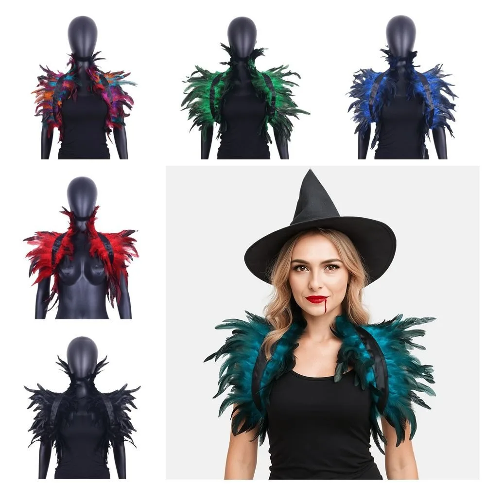 Костюм Роскошная шаль с перьями Хэллоуин Ретро Регулируемая шаль с перьями в стиле панк Готический плечо с искусственным воротником Танцовщица