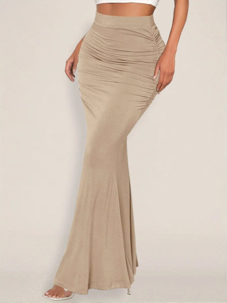 Slim-Fit-Faltenrock mit hoher Taille für Damen, Street Sle, Polyesterstoff, langer, farbiger Wickelrock als trendiges Herbst...