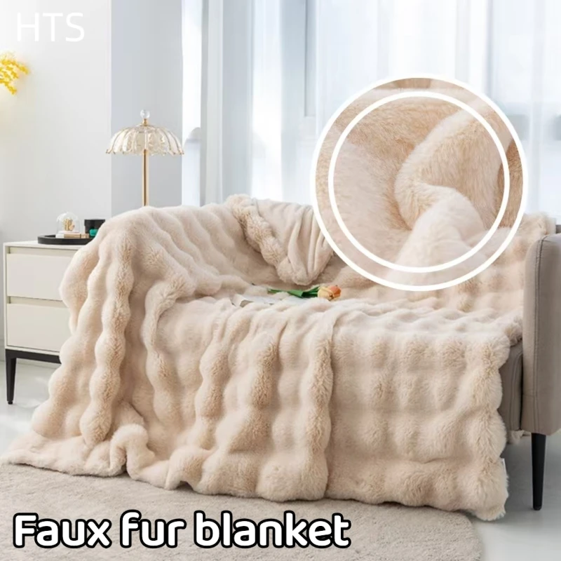 

Ins Solid Color Fleece Blankets Autumn and Winter Faux Fur Blanket Air Conditioning Quilt Portable Warm Soft Color Home Fabric