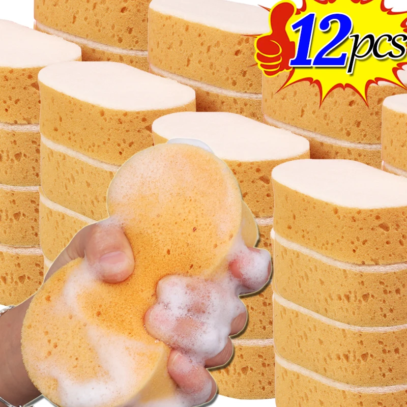 3/12PCS Large Dishwashing Sponge Wipe Kitchen Oil Stain Removal Scouring Pad Thickened Clean Cloth Reusable Home Cleaning Tool