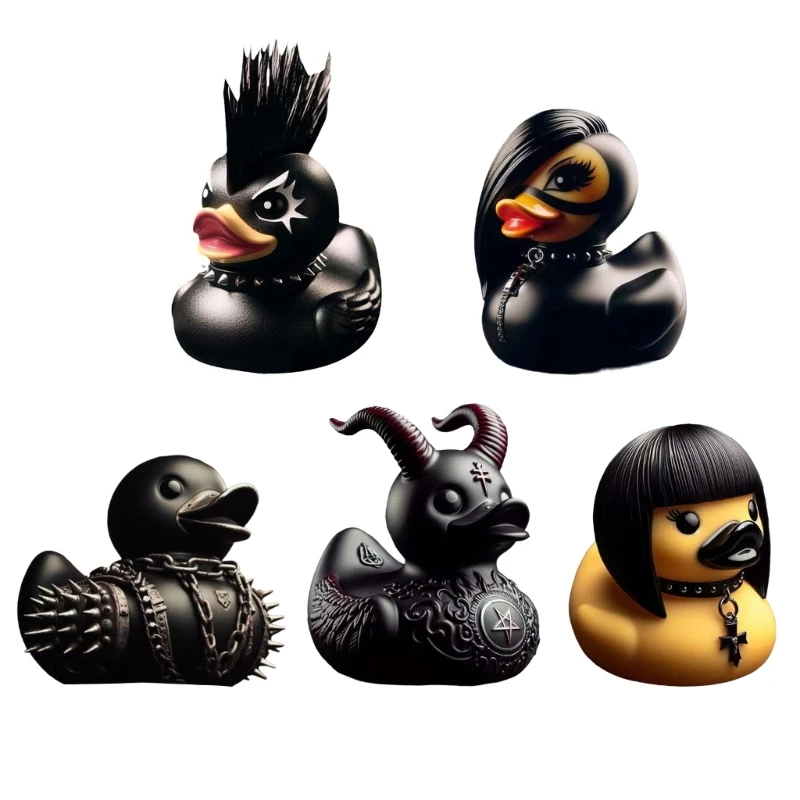 Set of 5 Cool Punk Duck Figurines Decoration Goth Duck Home Ornament Unique Home Decors Collectible Figurines