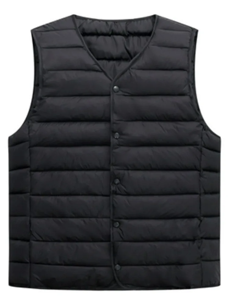 

Men's Quilted Cotton down Vest Warm Thi ort Sle Autumn Winter Inner Wear Dad Clothes V Ne Straight Fit for Middle Aged