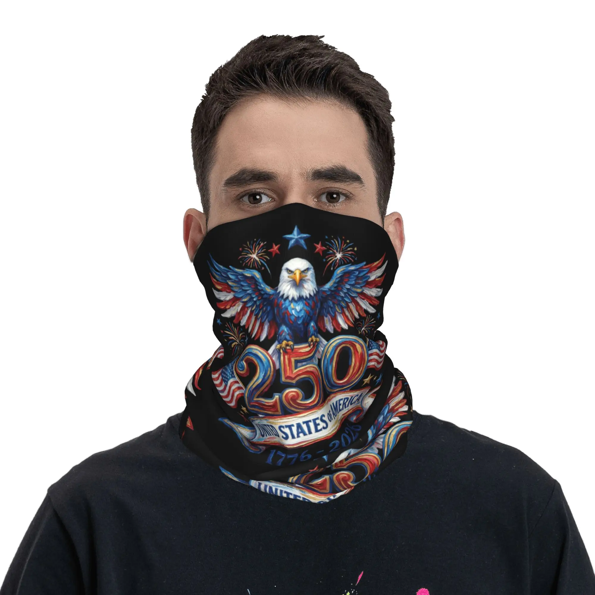 250 Years of Freedom 1776-2026 Eagle Bandana Neck Cover Printed Independence Day Balaclavas Mask Scarf Headband for Men Women
