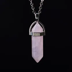 1PC Natural Crystal Mineral Ornament Rose Quartz Crystal Hexagonal Point Energy Stone Simple Pendant For Men Women Jewelry gift