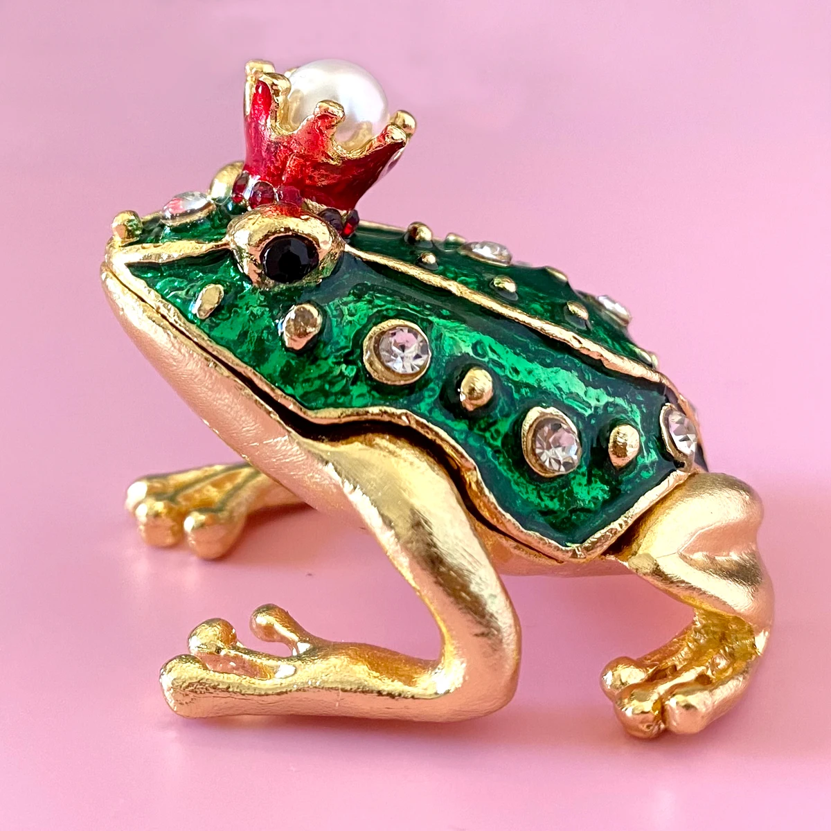 Crystal Metal Animal Figurines Jewelry Trinket Box Hinged Hand Painted Storage Case Ring Holder Home Dresser Decor Wedding Gift