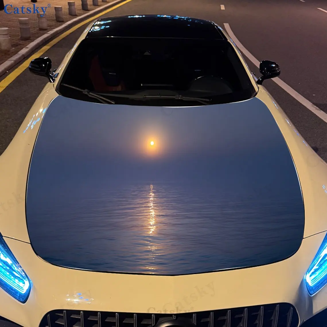 

Fog Sea Sunset Car Hood Sticker PVC Self Waterproof Stick, Striking Auto Exterior Accessories Decor Protect Gift for Car Lover