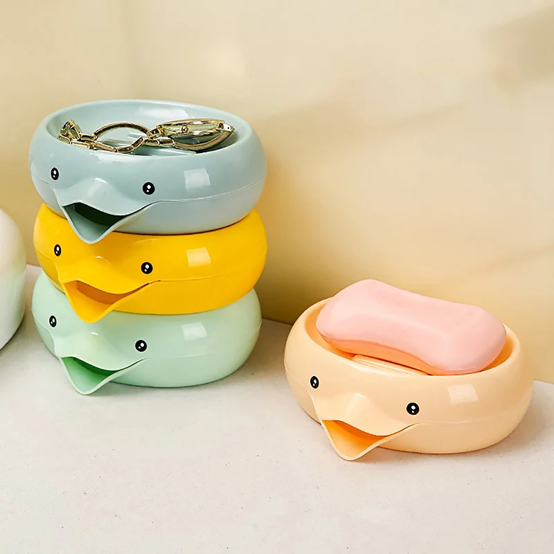 Lamgool Soap Box Cute Duck Shape Soap Dish Self Draining Soap Holder Soap Rack For Shower Bathroom Kitchen Plastic Tray Holder ﻿