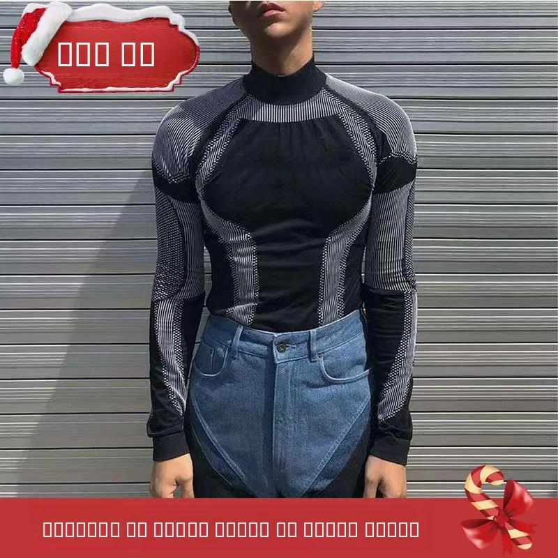 

Мужская длинная эластичная футболка с плотным воротником Генри Nine Sve Ultra Slim Sle, не выцветающая, для осеннего сезона, универсальное использование