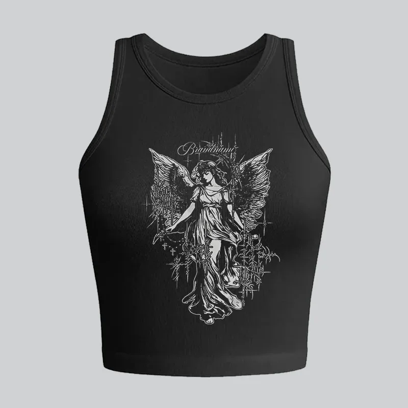 2000s Fashion Punk Emo girls Y2K Style Gothic Tops Women Short Sexy Casual Sling Summer Letter Tank Top women's Clothing Vest