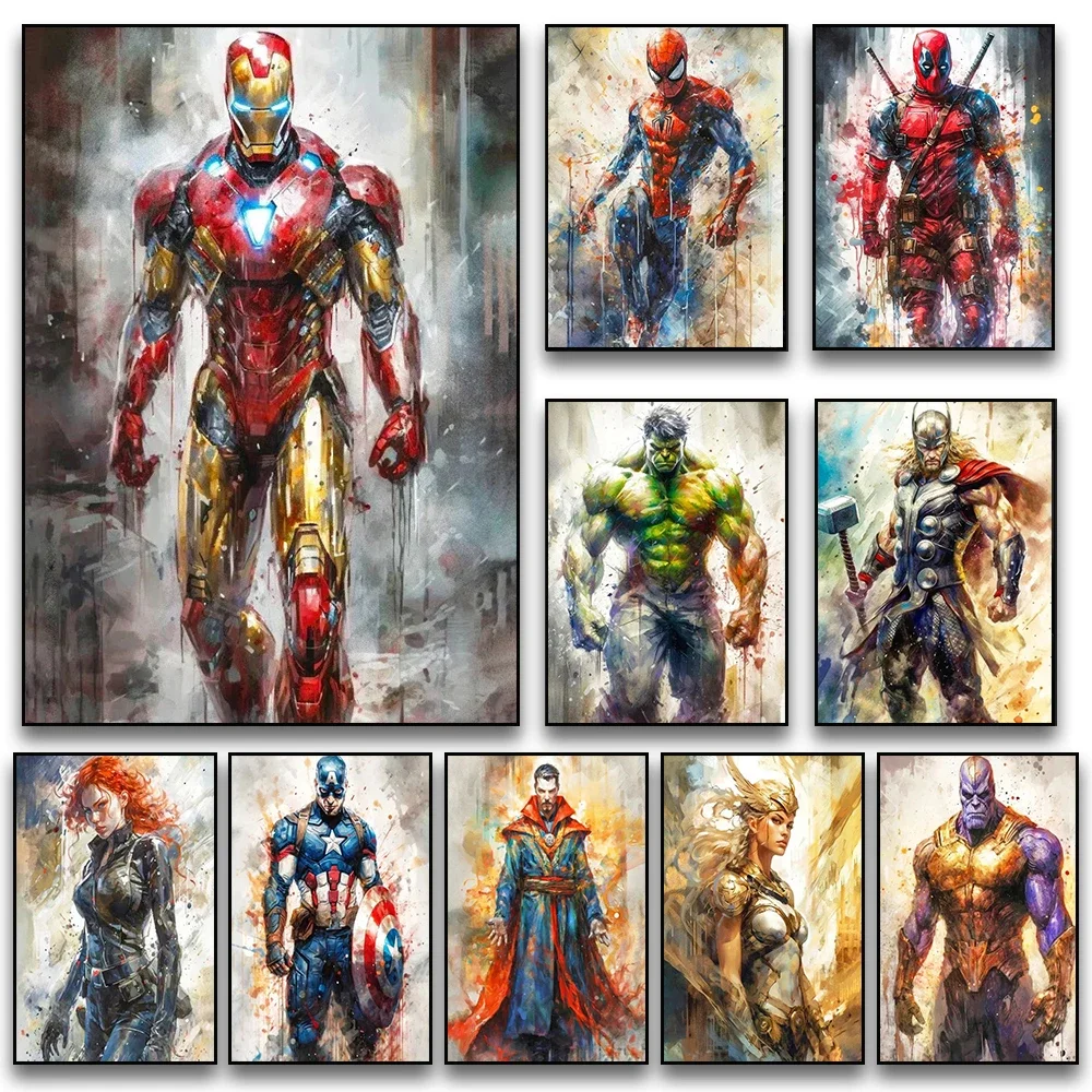 1 pieza de pintura de diamante sin marco, póster artístico de película de Marvel, Spider-Man, Iron Man, Deadpool, pintura de diamante con personajes clásicos de anime M
