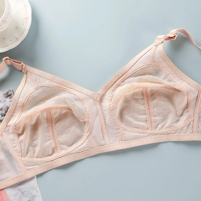 Bra renda besar wanita, ultra-tipis tidak bergaris transparan Bra Push up tanpa tali pakaian dalam Fashion seksi 34-46 Bra besar