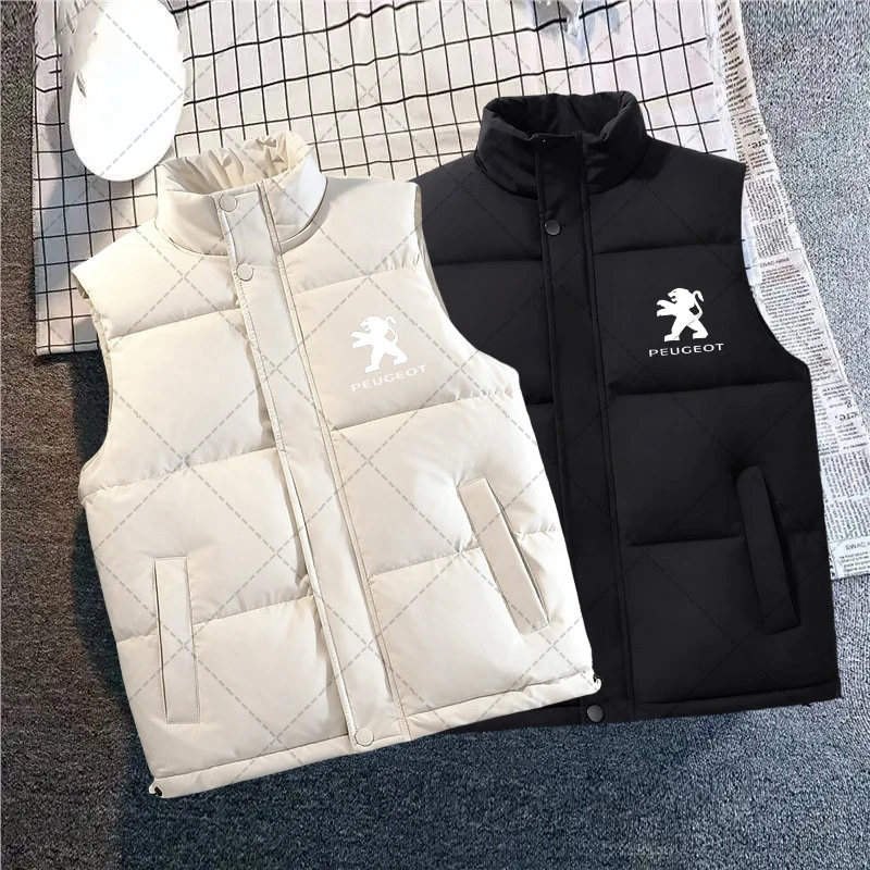 

Warm Puffer Vest Stand Collar Sleeveless Jacket with Pockets Winter Casual Outerwear For Peugeot 408 4008 308 3008 Rifter 5008