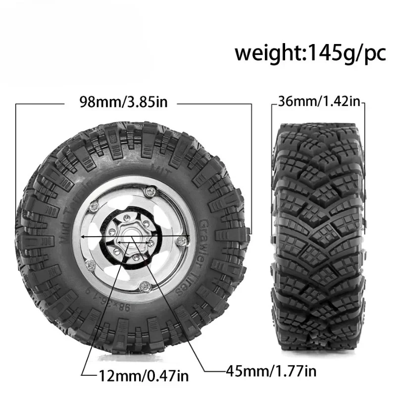 

4PCS 98MM 1.9" Super Viscosity Rubber Rock Tyres Wheel Tires with Beadlock Wheel Rim for 1:10 RC Crawler