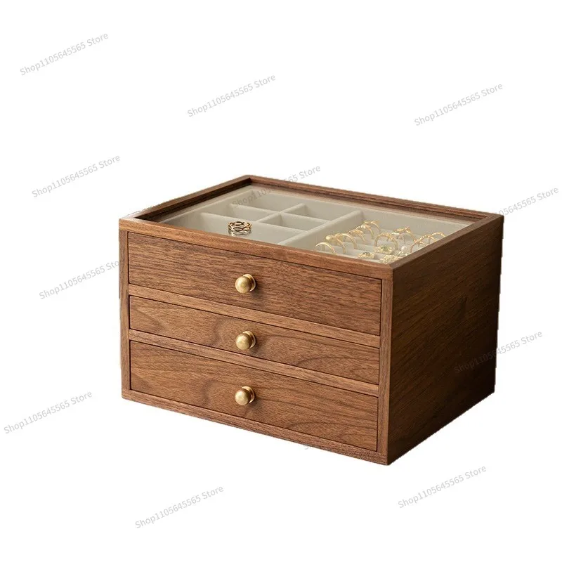 For walnut jewelry storage box jewelry high-end exquisite large capacity high-end solid wood