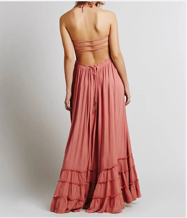2025 Abito da spiaggia Abiti sexy Boho Bohemian Holiday Summer Lungo Backless Cotone Donna Party Hippie Abiti Mujer Etnico