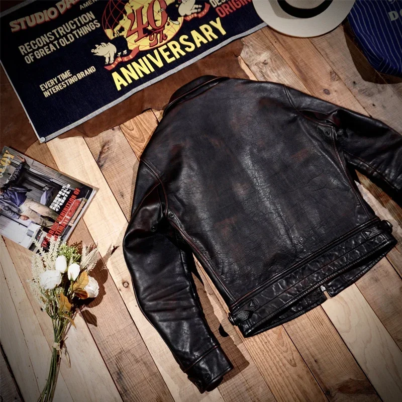 A  Time-honored Muhelandao Ready-made Clothes Are Washed Again To Make Old American Retro Tea-core Horseskin Leather Motorcycle