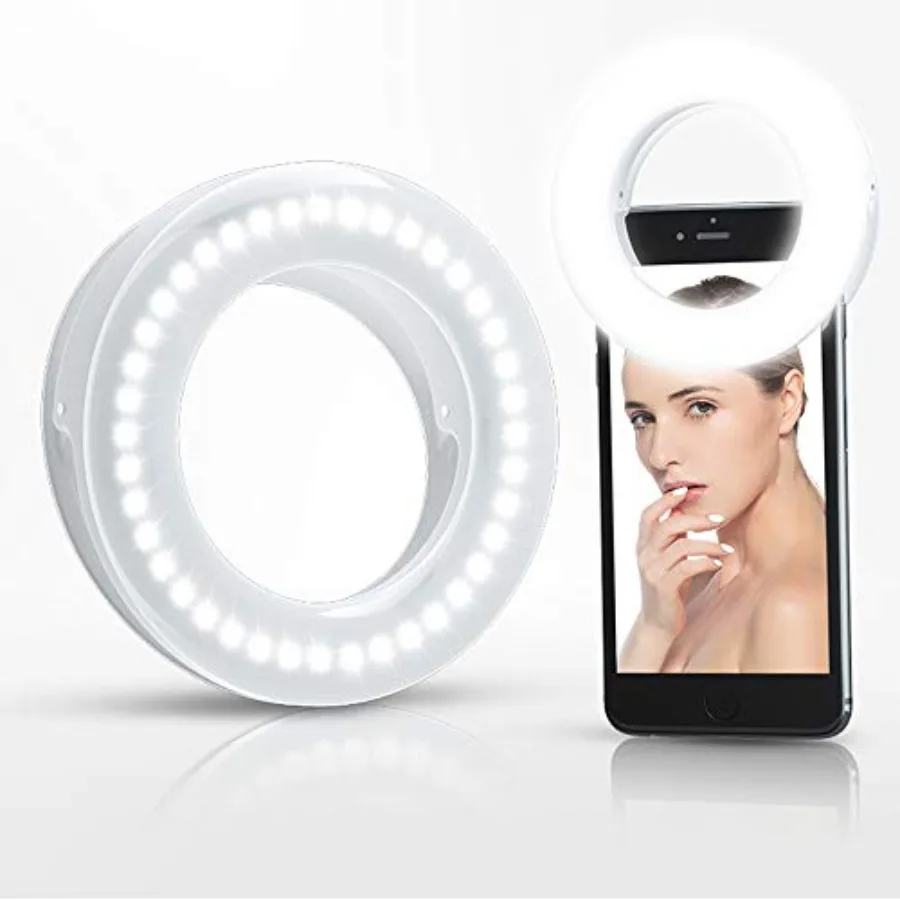 Aro de Luz para Selfies Recargable y Portátil con Clip, Luz de Relleno con 40 LED para Fotografía con Teléfonos Inteligentes, Video con Cámara, para Chicas