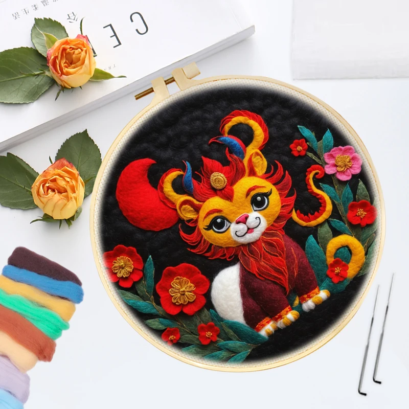 CHENISTORY the Spring Festival Wool Felting Painting Painting With Frame Kit For Beginner Handmade Felt Needles, Foam Pad,Cloth