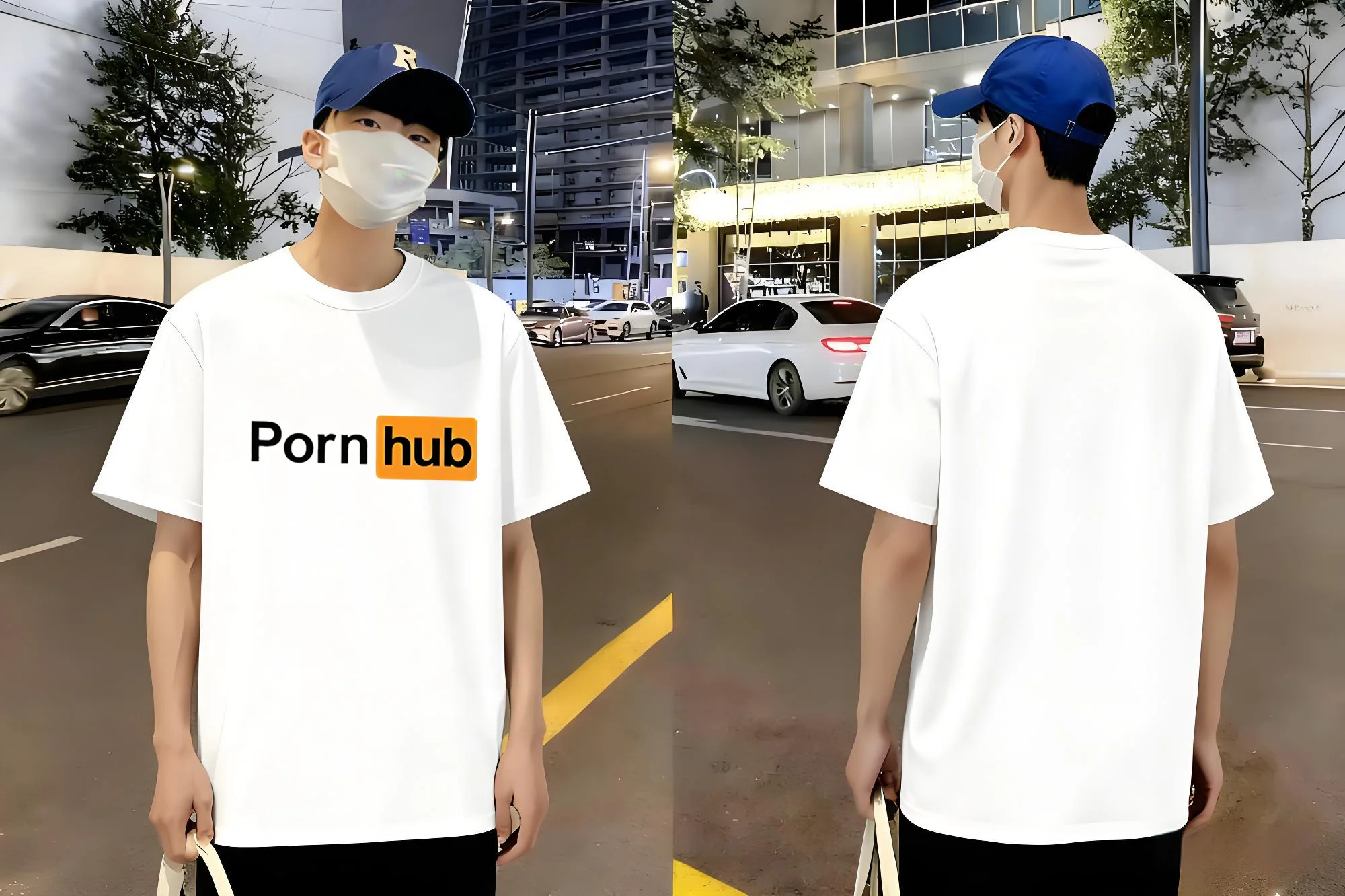 Pornhub قميص مطبوع 2025 جديد القطن الأبيض المحملة R شعار تصميم الشارع الشهير للجنسين عادية كم قصير أفضل الرجال النساء الموضة الحضرية #1
