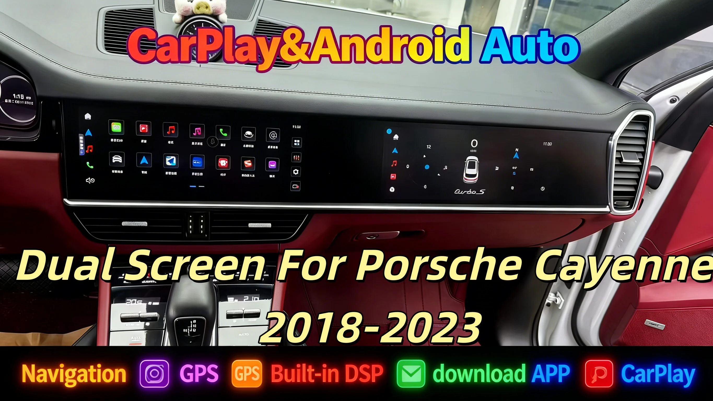 

12,3-дюймовый двойной экран Radio CarPlay Android для Porsche Cayenne 2018-2023 Bluetooth Мультимедийный видеоплеер Автомобильный GPS-навигатор