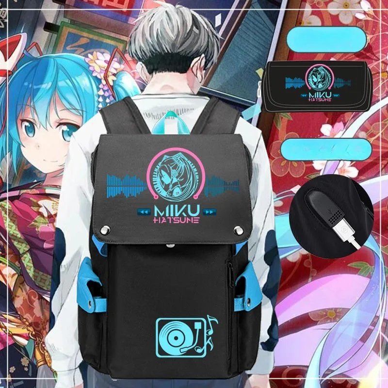 Cute Hatsune Miku Backpack Kawaii Anime Peripheral Cartoon Schoolbag Large Capacity Multi-layer Laptop Storage Bag Badge Itabag
