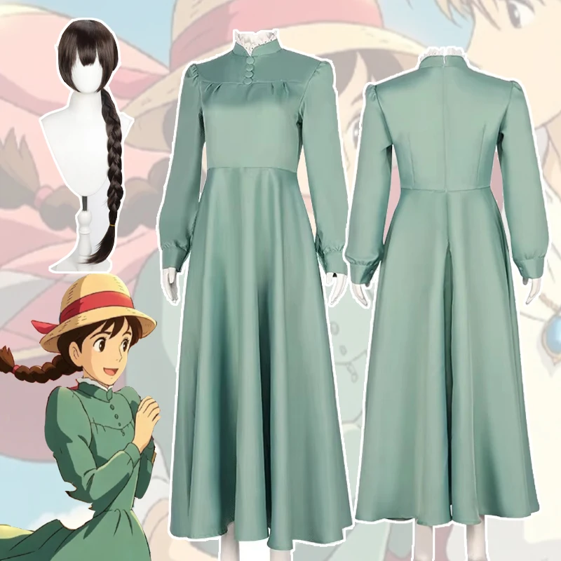 Elegant Anime Sophie Cosplay Costume Green Dress Disguise Woman Halloween Cosplay Sohpie Performance Stage Comic Con Clothing