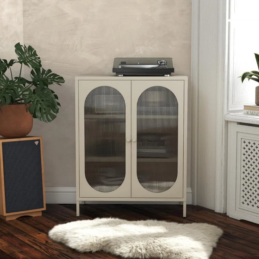 Luna Short 2 Door Accent Cabinet with Fluted Glass, Parchment