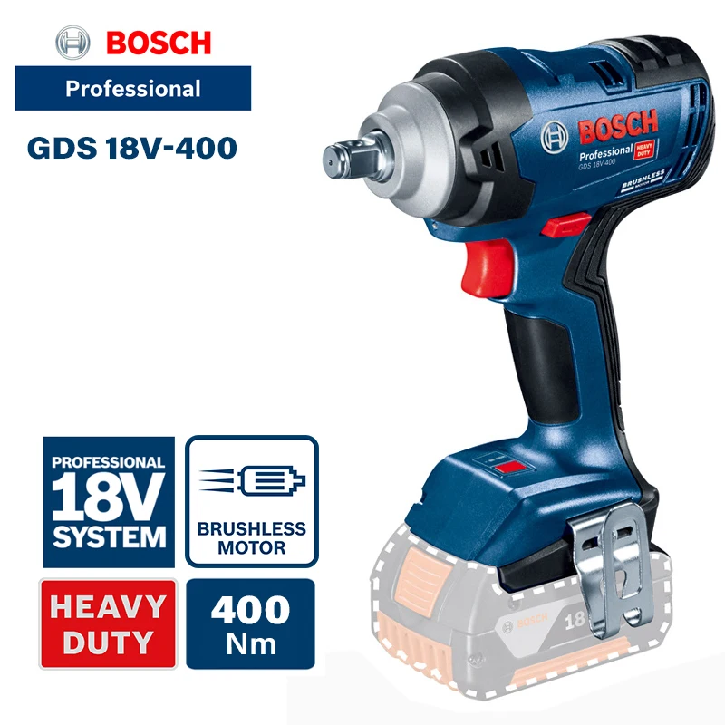 ‌ Llave de Impacto Inalámbrica Bosch GDS 18V-400, 18V, sin Escobillas, Llave Eléctrica de Alto Torque, Herramienta Eléctrica Profesional de Iones de Litio