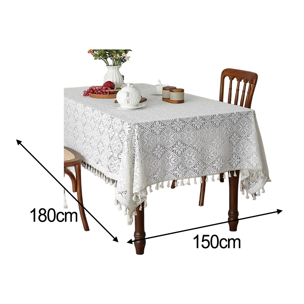 Non-Slip Knitted For Table Cover with Textural Depth from Hollow Stitching and Balanced Fringe Proportion for For Table Use