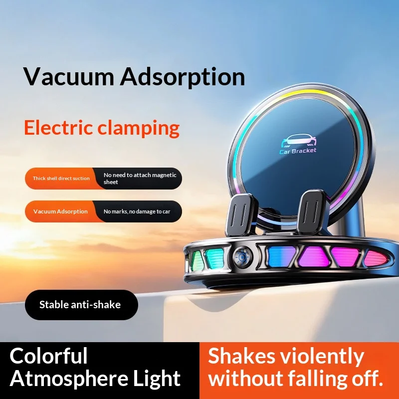 RGB Electric Auto Scal Car Mobile Phone Holder Car Mount Cell Phone Holder Support For Car 360° Rotatable Dashboard With Button