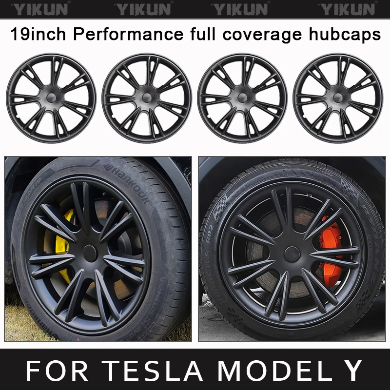 4PCS Hub Cap Performance Replacement for Tesla Model Y 19-Inch Wheel Cap Automobile Hubcap Full Rim Cover Accessories 2018-2024