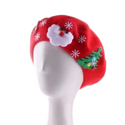 2025 Christmas Women Berets Painter Hat Winter Warm Hats Wool Hat Female 2024 Xmas Decor Accessories Cartoon Santa Claus Cap