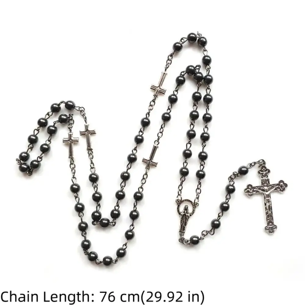 الحجر البركاني عبر سلسلة طويلة خمر الأسود حصوة الوردية قلادة سيدة نعمة الصليب سلسلة بدلاية الكنيسة #6