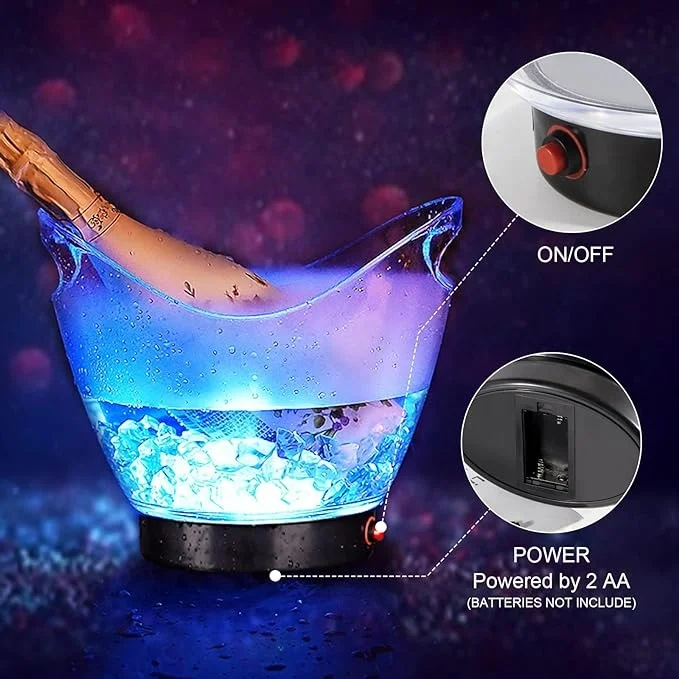 Cubo de hielo LED barato más vendido 2024, cubo de hielo enfriador de vino LED