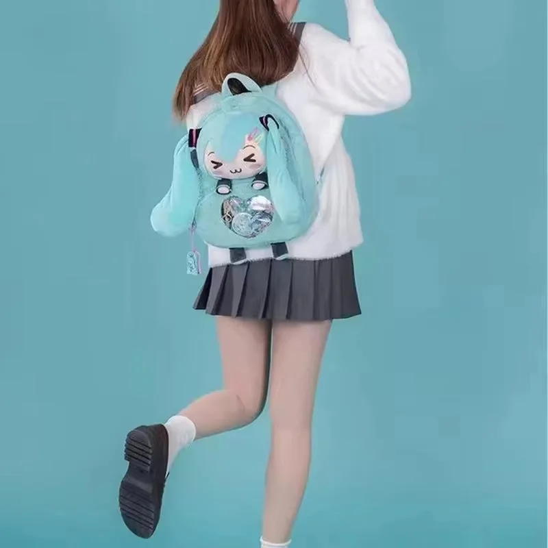 Hatsune Miku Sweet Cute Anime Embroidery Soft Plush Backpack Large Capacity Storage Fashion School Bag Travel Daypack Gift Fans view 2